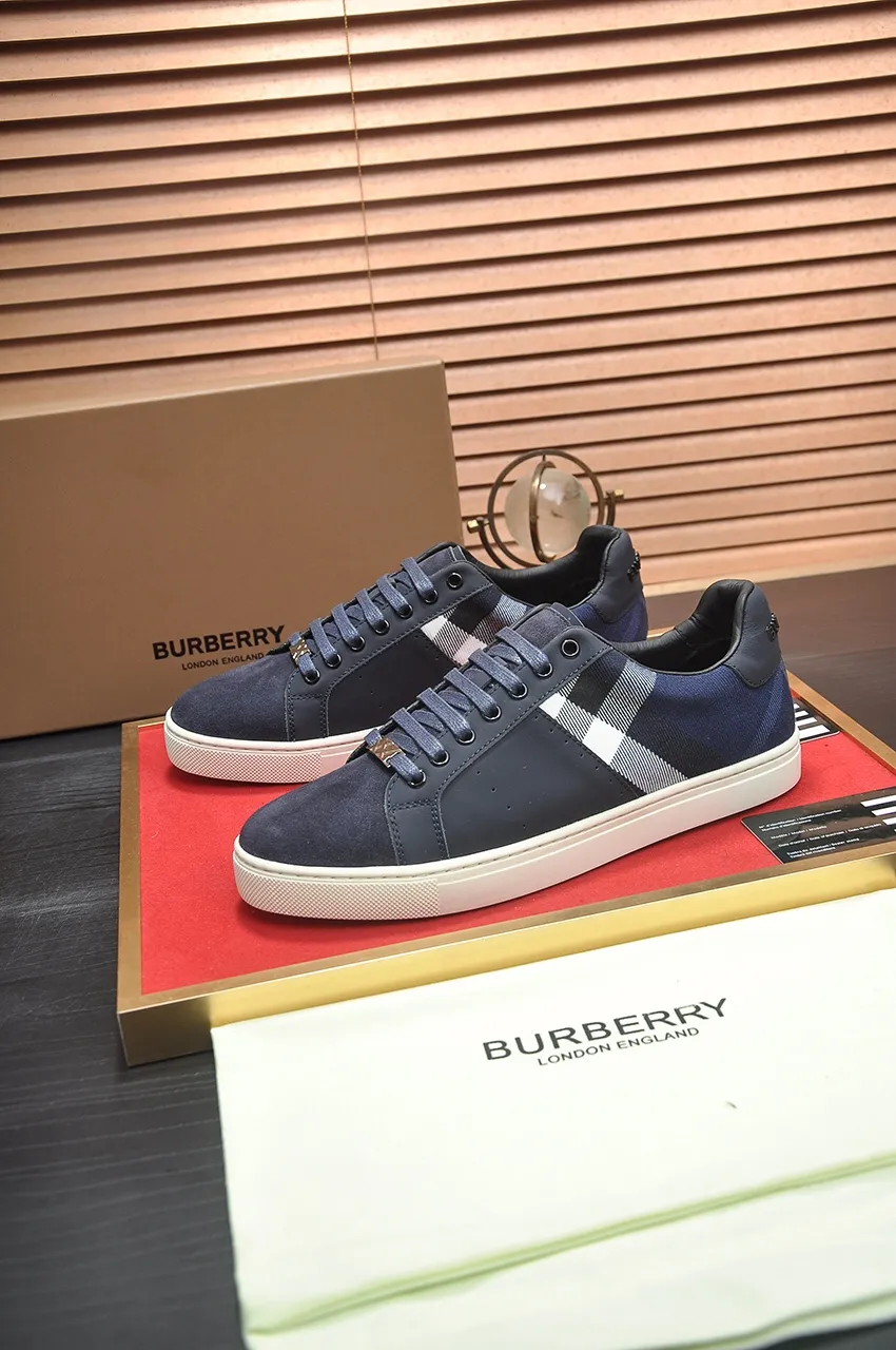 Men's shoes💰480💶[Burberry] (cowhide lining) classic low-top sneakers｜Imported cowhide with classic plaid fabric｜Cow leather lining｜Original outsole｜Fine workmanship and comfortable to wear Size: 38-44 (customized at 45)